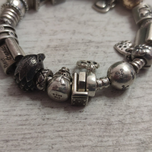 Pandora 925 Sterling Silver Moments Charm Bracelet 23 Charms Barrel Fully Loaded