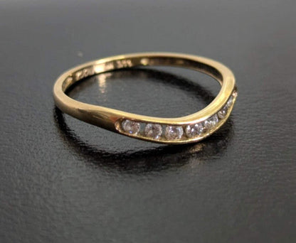 14ct Gold Wishbone Ring Cubic Zirconia Solid Band Hallmark Size O
