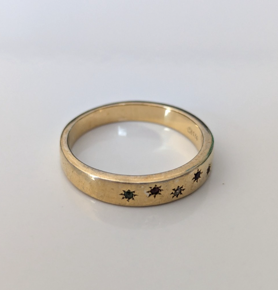 Gold on Silver Ring Multi Gemstones Round Cut 925 Stamped Size R 1/2 3.6g