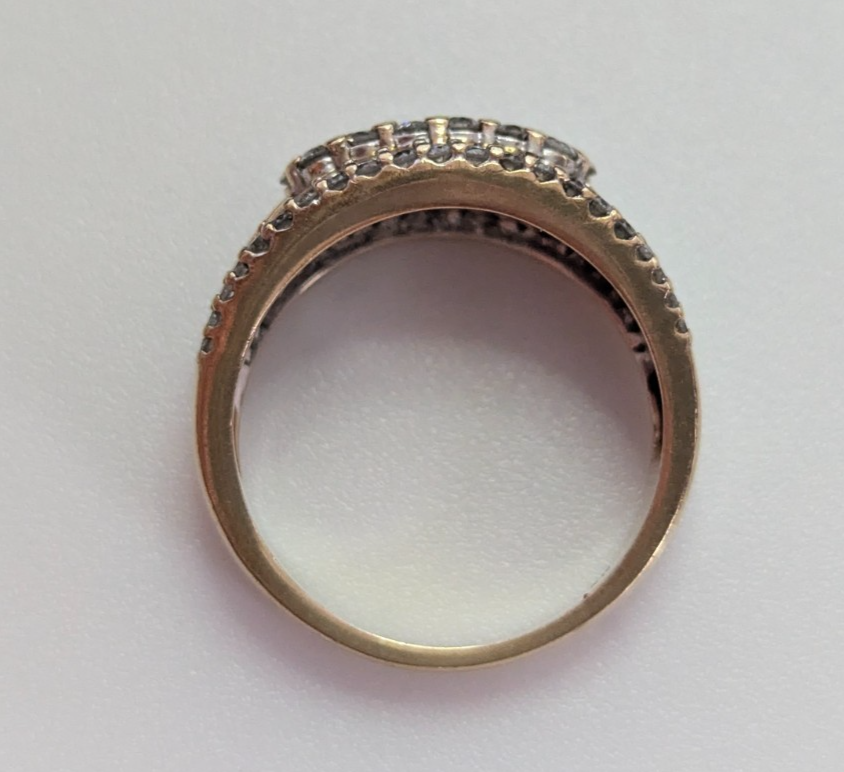 Diamond 9ct Yellow Gold Ring Wide Band Cluster Hallmarked Setting Size N 4.5g