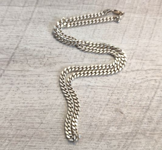 Silver Chain Cuban Link Necklace 58cm Long 925 Stamped Weight 44g