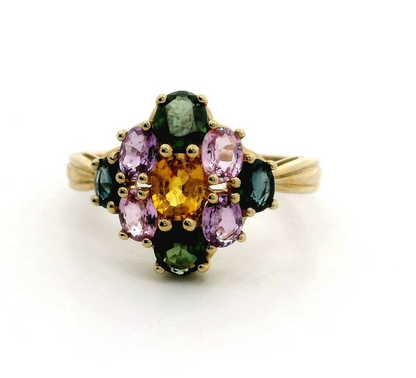 9ct Gold Multi Colour Sapphire Ring Size Q Hallmarked 375 Band 3.4g