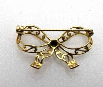 9ct Yellow Gold Bow Brooch Turquoise Stone Gold Stamped Hallmarked