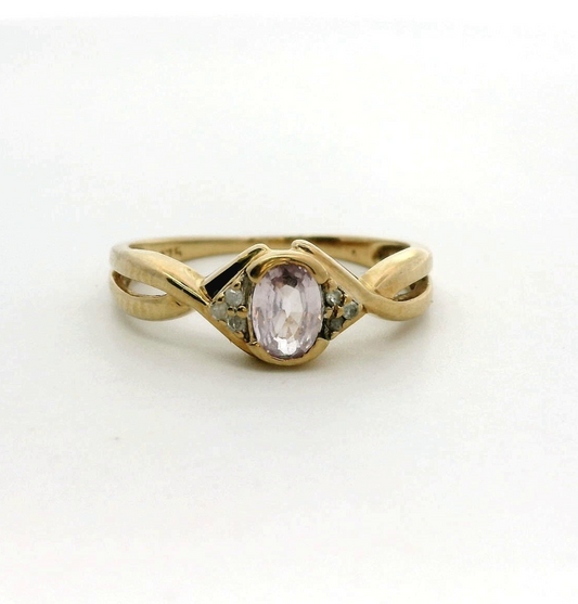 9ct Gold Ring Sapphire Diamond Stones Size N 1/2 375 Stamped 2g Crossover Band