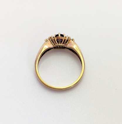 9ct Gold Ring Amethyst Diamond Hallmark Size M 1/2