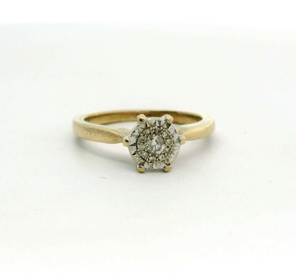 9ct Gold Ring Diamond Stones Size L Hallmarked Cluster Setting 2.7g