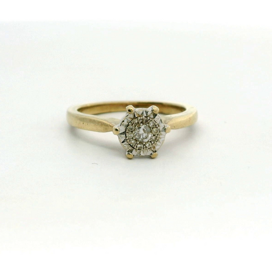 9ct Gold Ring Diamond Stones Size L Hallmarked Cluster Setting 2.7g