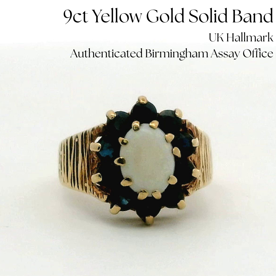 9ct Gold Ring Opal Sapphire Hallmark Size L