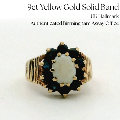 9ct Gold Ring Opal Sapphire Hallmark Size L