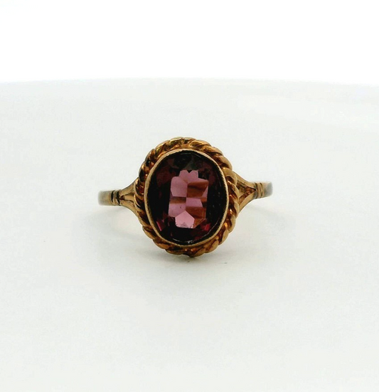 9ct Gold Ring Amethyst Purple Vintage Solitaire Hallmark Size R
