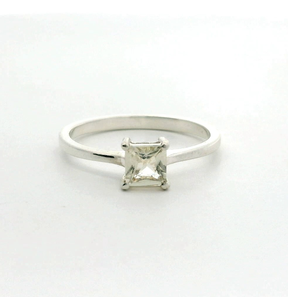 Silver Ring Yellow Sunstone Stone Ring 925 Solitaire Size R Certification 1.9g