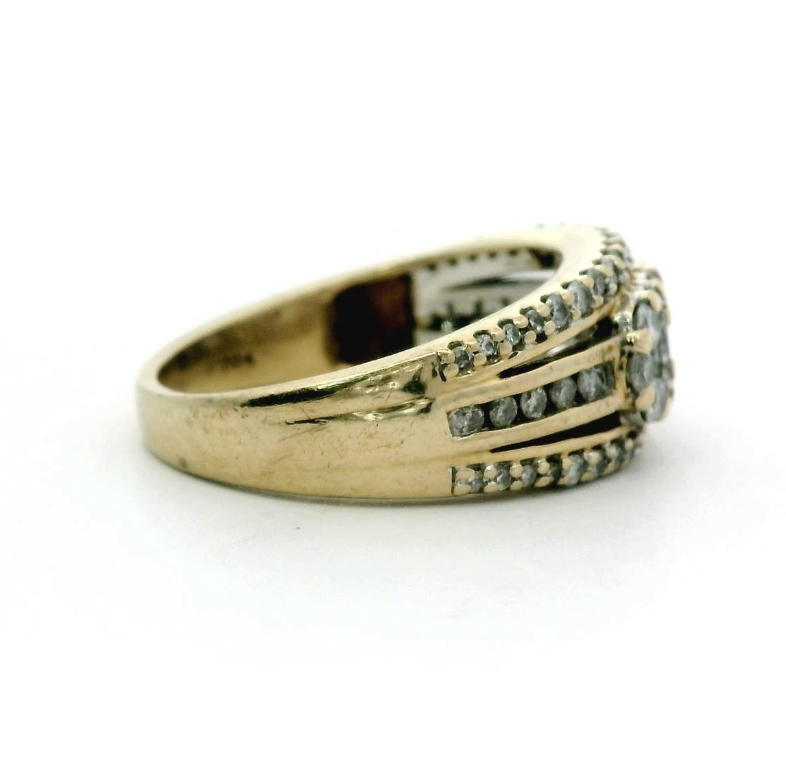 Diamond 9ct Yellow Gold Ring Wide Band Cluster Hallmarked Setting Size N 4.5g