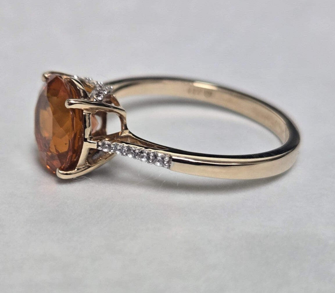 9ct Gold Fire Opal Ring Round Cut Size O 1/2 Hallmarked