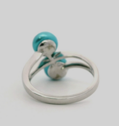 Silver Statement Ring Pearl Stones 925 Stamped Size P 1/2 Two Stone Setting 4.8g