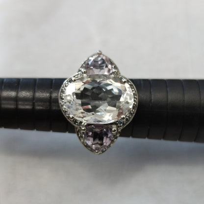 Sterling Silver Quartz Diamond Ring Size Q Stamped 925 Cocktail Statement 7.9g