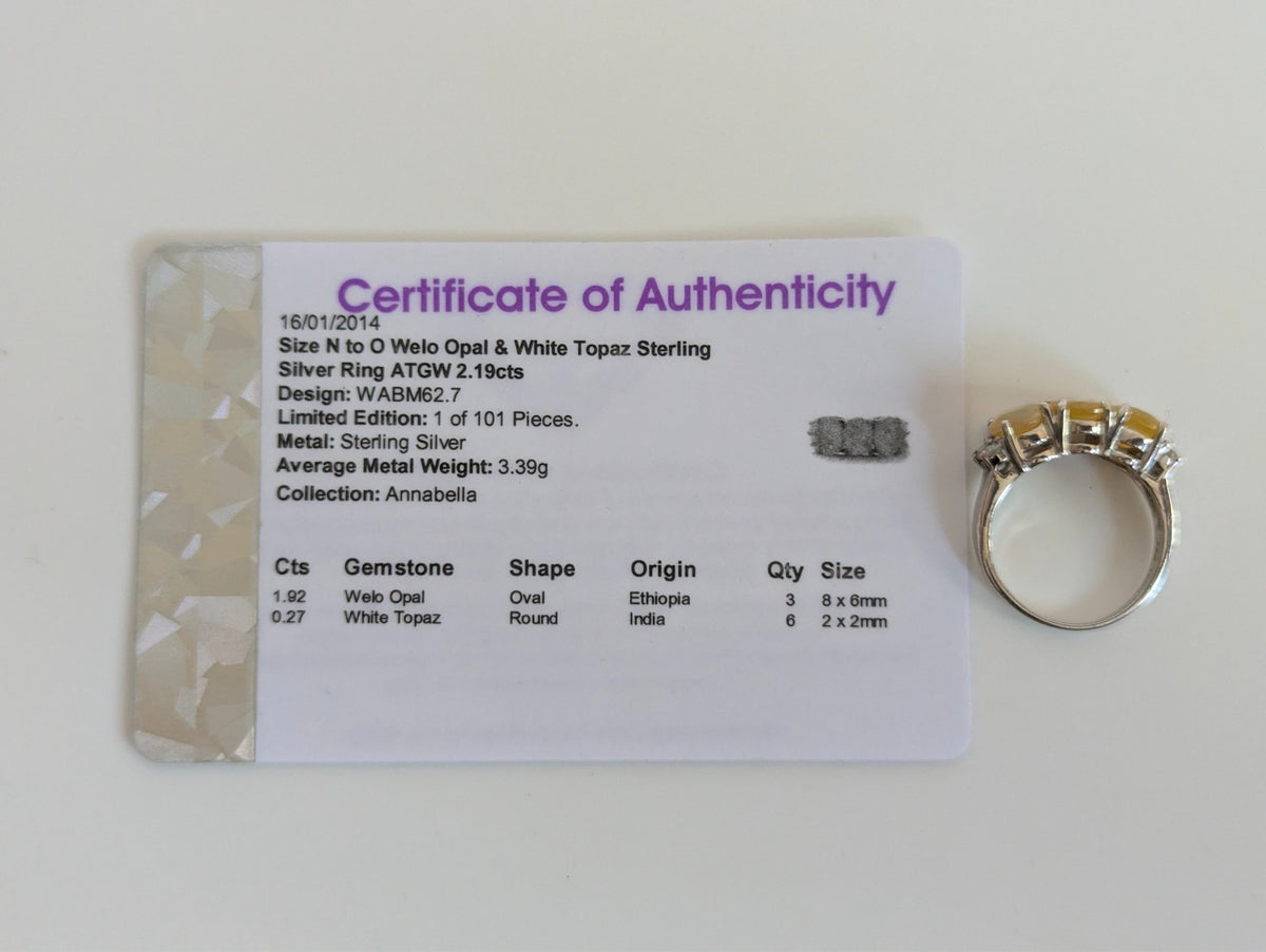 Silver Ring Opal Topaz 925 Stamped Size N 1/2 Certificate 3.4g