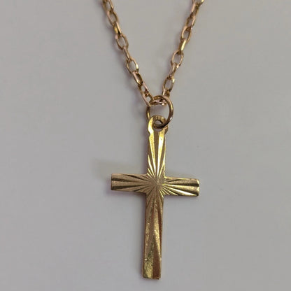 9ct Yellow Gold Cross Necklace Solid Gold Hallmarked 44cm Long Chain and Cross