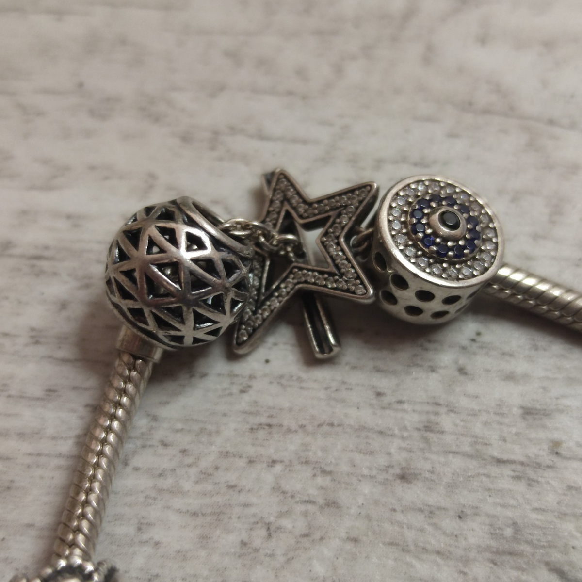 Pandora Charm Bracelet 9 Charms 925 Sterling Silver Moments Barrel Clasp 35.6g