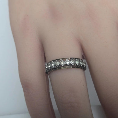 9ct Yellow Gold Silver CZ Full Eternity Ring Size P Hallmark Two Tone Band 2.8g