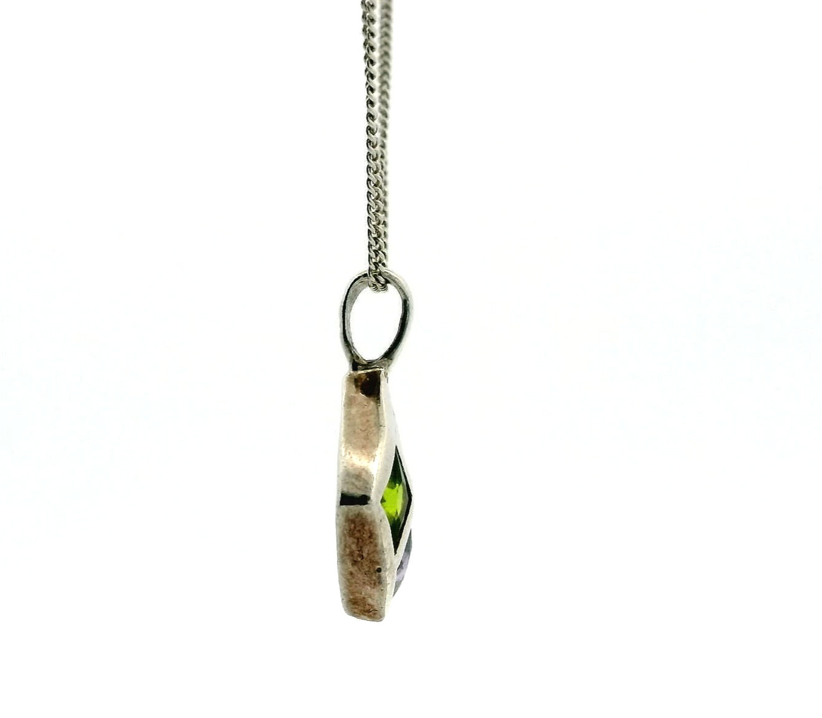 Silver Necklace Multi Coloured Crystals 925 Stamped Chain 40cm Long 2.8g