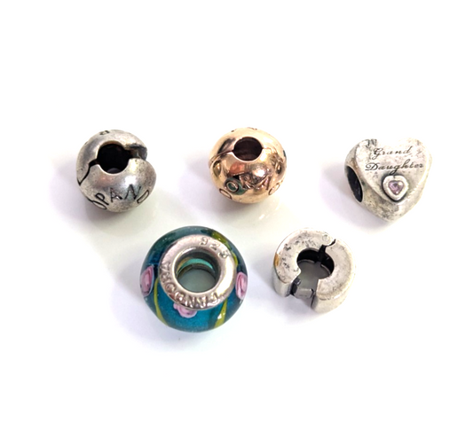 Pandora Silver Charms 5x Joblot ALE 925 Stamped Murano Glass Heart Clip Spacer
