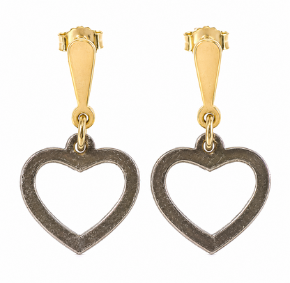 Heart Drop Earrings 9ct Gold Dangle Earrings Butterfly Backs Hallmarked 2.3g