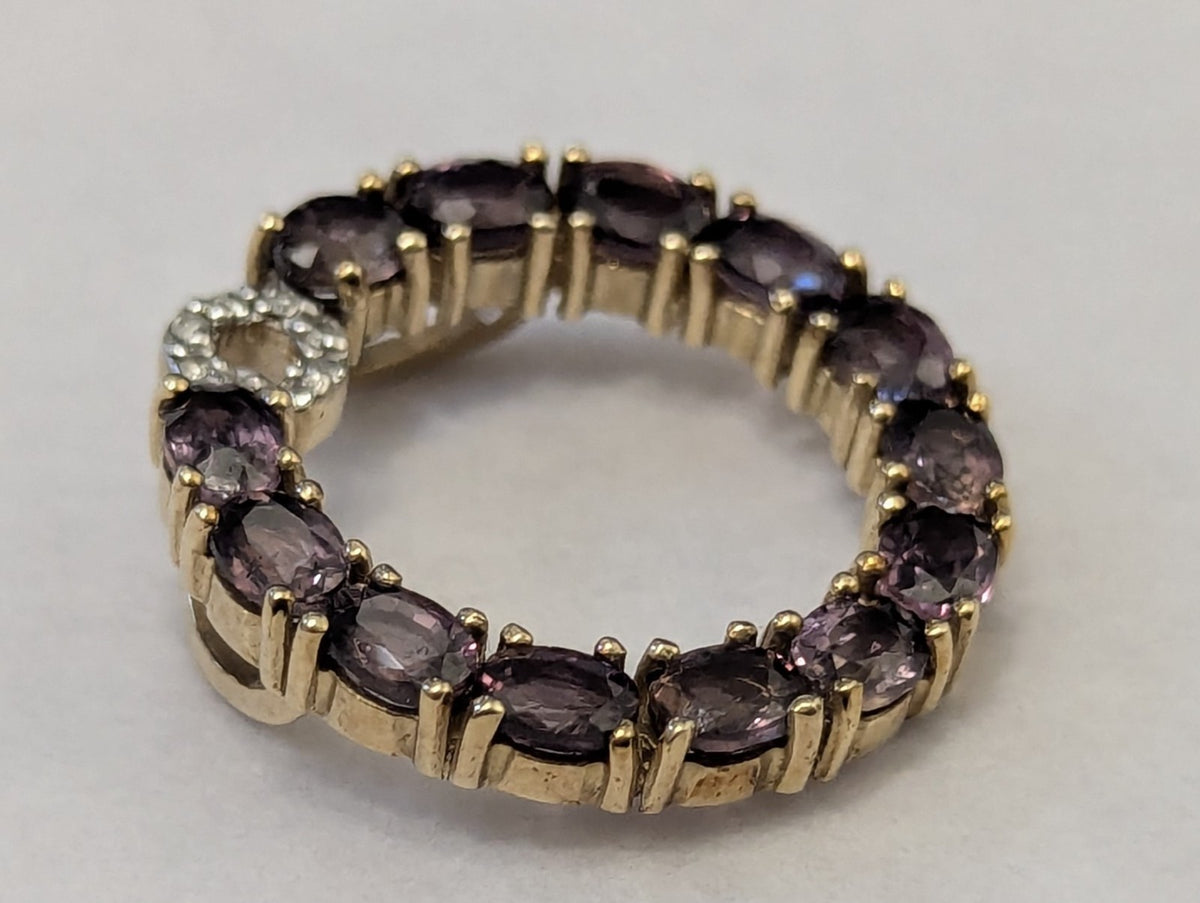 9ct Yellow Gold Round Pendant Round Amethyst and Diamond Stones UK Hallmarked