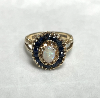 9ct Gold Ring Opal and Sapphire Solid Band Hallmark Size K