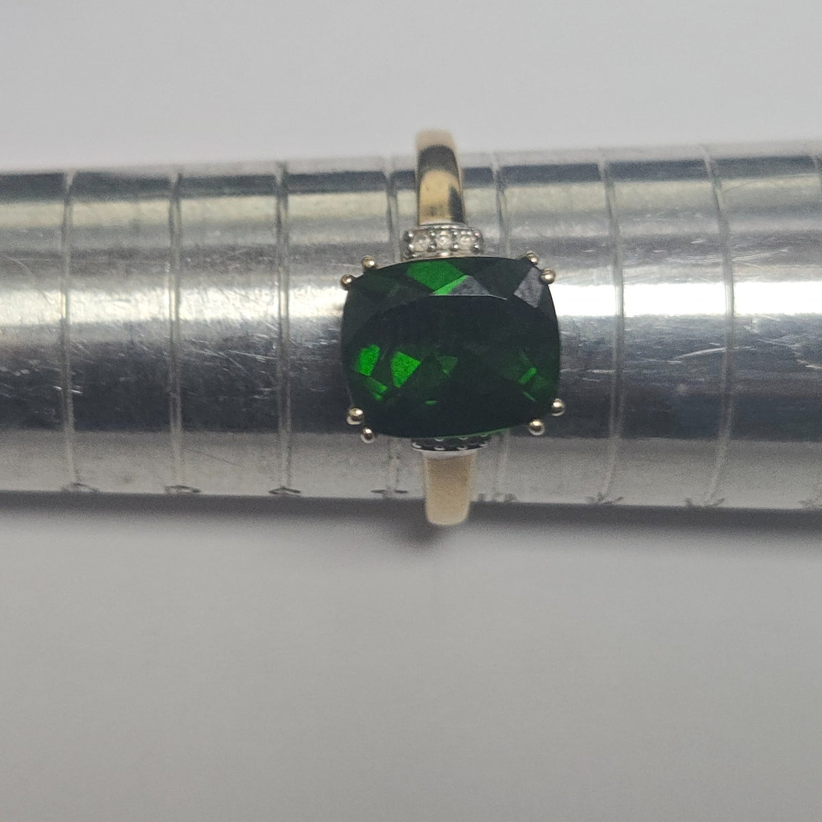 9ct Gold Ring Diopside Diamond Gemstone Size T 1/2 Hallmark 3g Cocktail Green