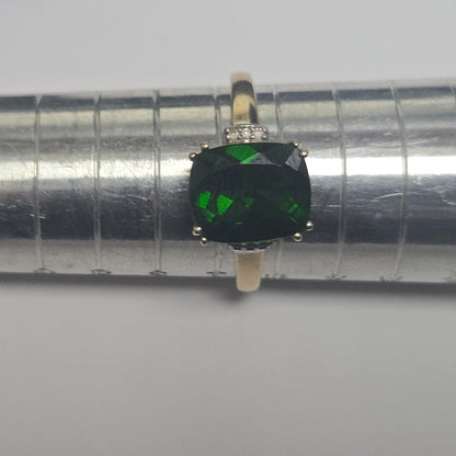 9ct Gold Ring Diopside Diamond Gemstone Size T 1/2 Hallmark 3g Cocktail Green