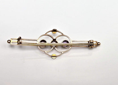 9ct Yellow Gold Victorian Brooch Amethyst and Pearl Stones Hallmarked
