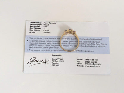 9ct Gold Ring Tanzanite Coloured Gemstones Size N 1/2 Hallmarked Certification
