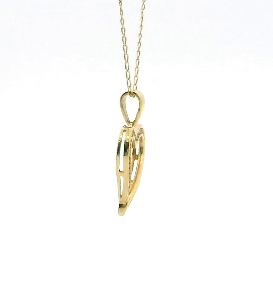 18ct Yellow Gold Necklace Diamond Stones Heart Pendant 50cm Long Hallmarked 2.3g