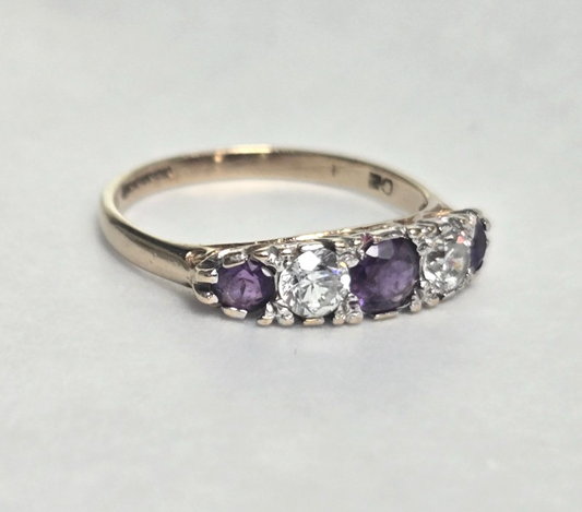 9ct Gold Amethyst CZ Ring L 1/2 Hallmarked 375 5 Half Eternity Feb