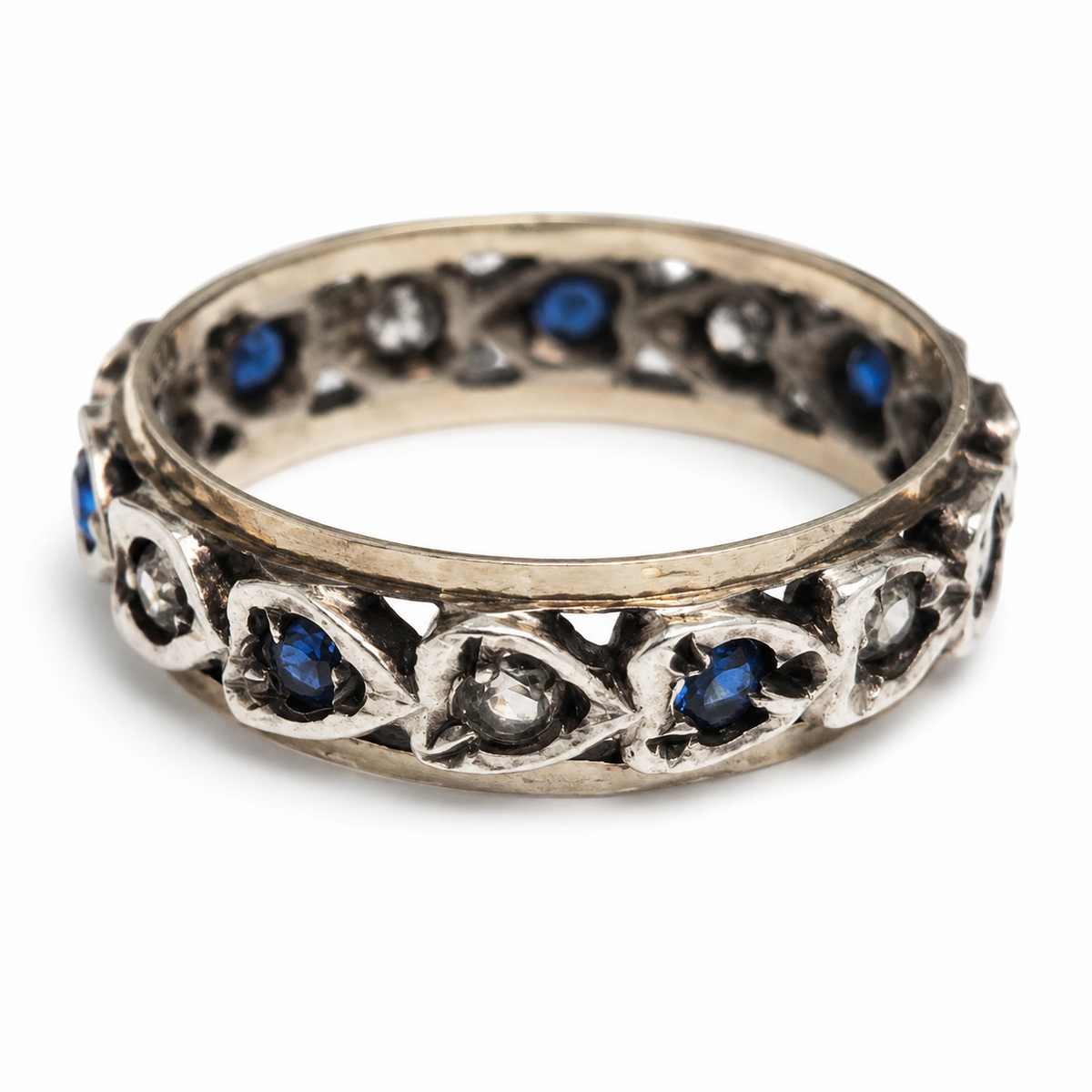 9ct Gold 925 Sterling Silver Spinel Blue Paste Ring Size L Eternity Band