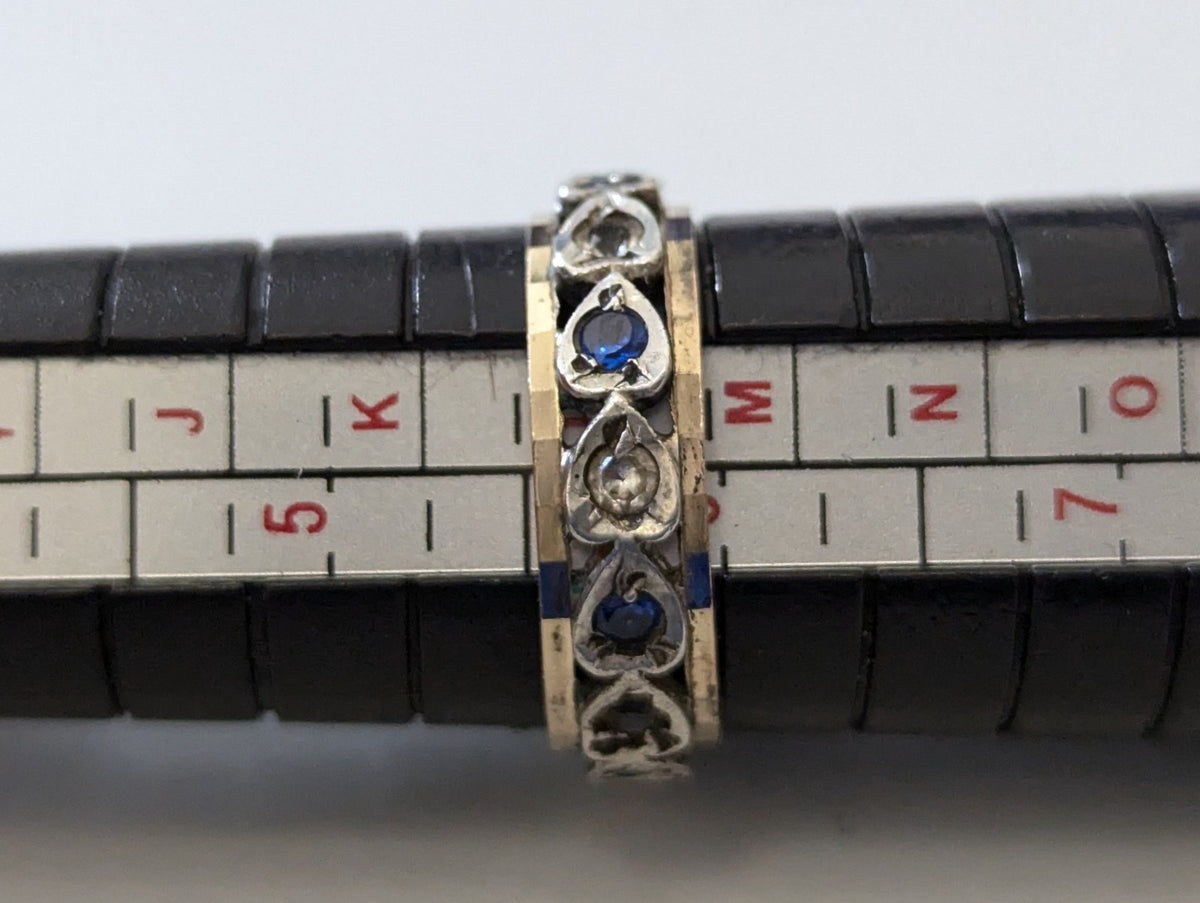 9ct Gold 925 Sterling Silver Spinel Blue Paste Ring Size L Eternity Band