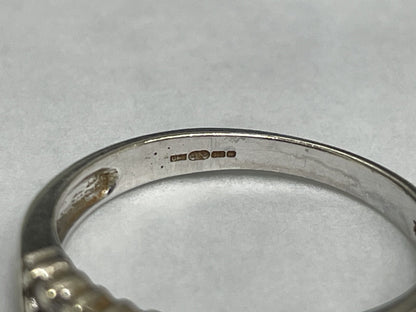 9ct White Gold Ring Diamond Stones Double Row Size M Hallmarked 2.1g