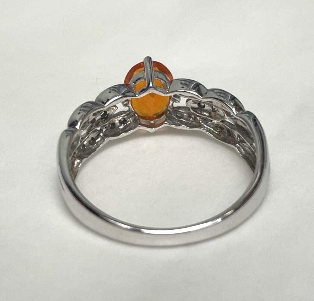 9ct White Gold Ring Opal and Diamond Solid Band Hallmark Size S