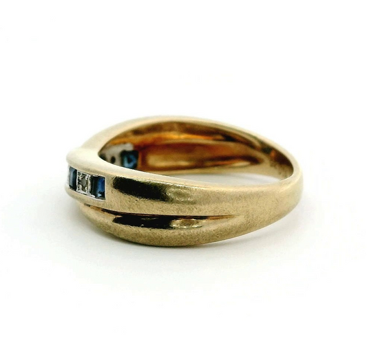 9ct Gold Crossover Ring Sapphire Diamond Stones Size L Hallmarked Band 3g