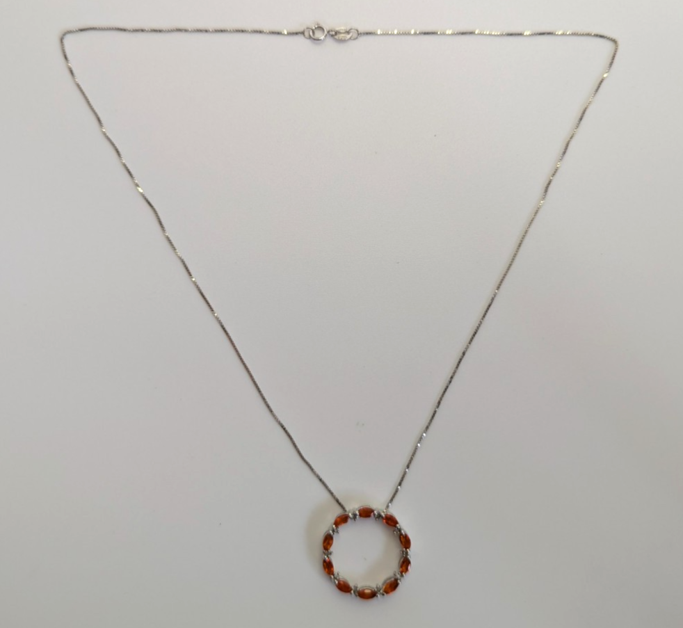Silver Necklace Fire Opal Diamond Stones 925 Stamped 48cm Long 3.3g