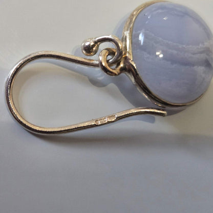925 Sterling Silver Agate Drop Earrings Hallmarked Cert Wire Hook Boho Sept 2.4g