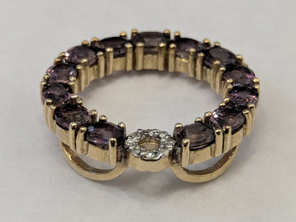 9ct Yellow Gold Round Pendant Round Amethyst and Diamond Stones UK Hallmarked