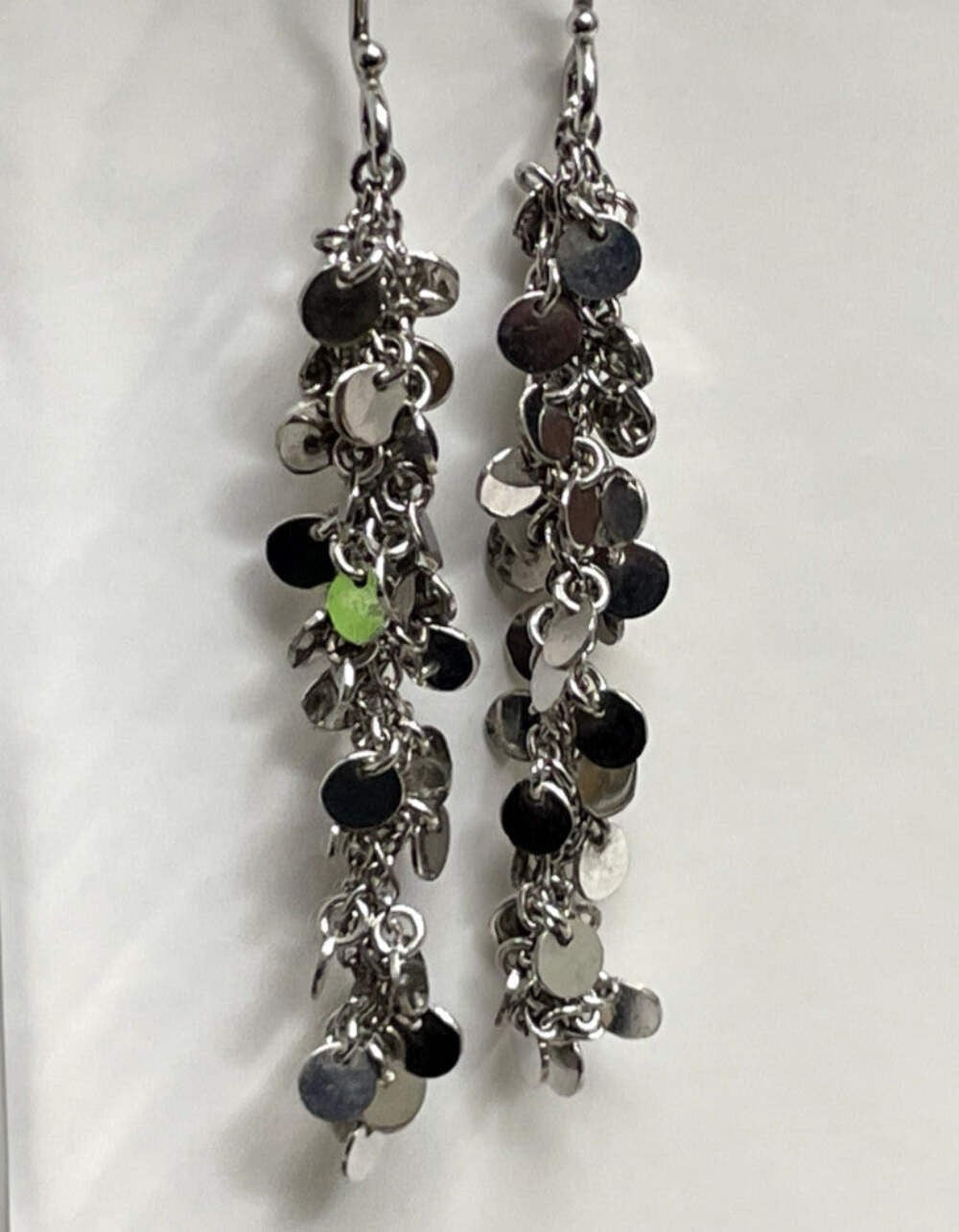 925 Sterling Silver Sequin Dangle Earrings Hallmarked Hook Drop Disc Statement