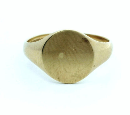 9ct Gold Mens Signet Ring Plain Setting Size O Hallmarked 2.5g Oval Flat Face