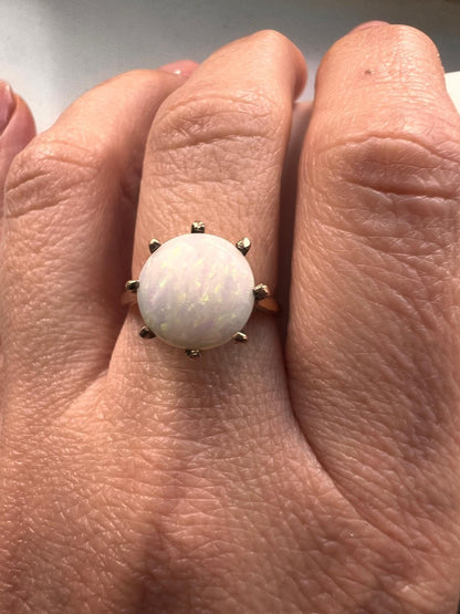 Opal 9ct Yellow Gold Ring Size M 1/2 Stamped 375 Solitaire Oct 3.2g