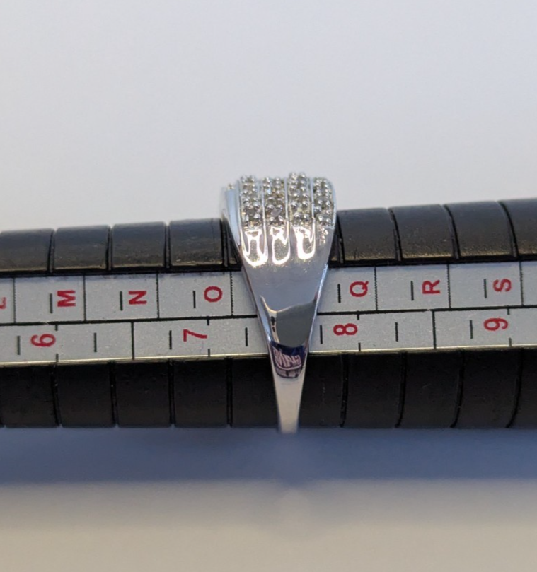 Silver Ring Diamond Wide Band 925 Sterling Stamped Size P 4.5g April Birthstone