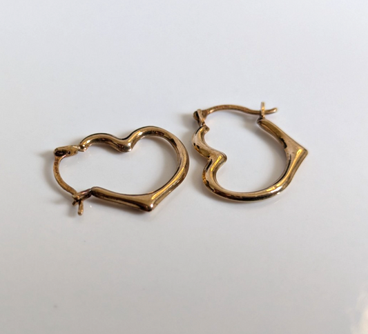 9ct Gold Heart Earrings UK Hallmarked Hinged Closure Hollow 0.9g 16mm x 12mm