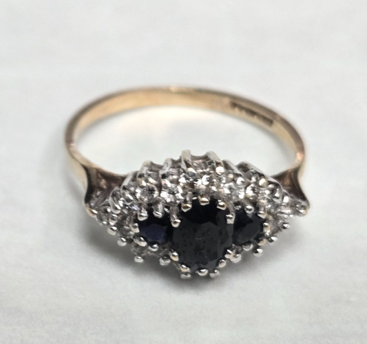 9ct Gold Black Sapphire CZ Ring Size J 1/2 Hallmarked 375 September 2.2g