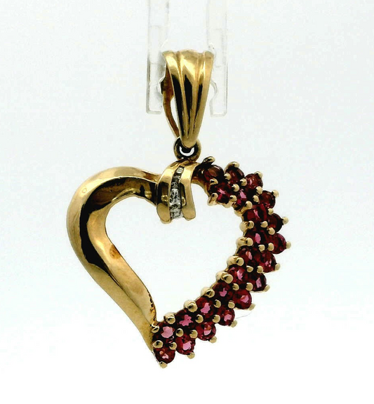 9ct Gold Heart Pendant Charm Tourmaline Diamond Stones Hallmarked 2.7g