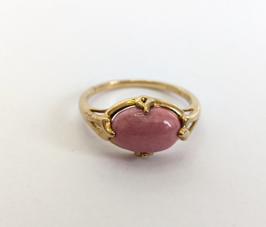 9ct Gold Ring Rhodochrosite Coral 1x Hallmarked Size R 3.1g
